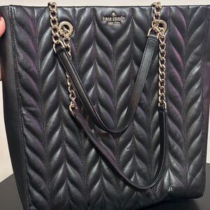 Kate Spade Black Quilted Tote with Chain Straps